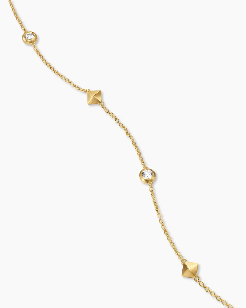 Petite Modern Renaissance Pyramid Station Necklace in 18K Yellow Gold with Diamonds, 4.6mm