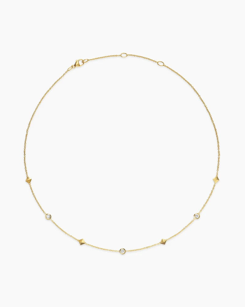 Petite Modern Renaissance Pyramid Station Necklace in 18K Yellow Gold with Diamonds, 4.6mm