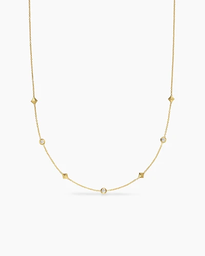 Petite Modern Renaissance Pyramid Station Necklace in 18K Yellow Gold with Diamonds, 4.6mm