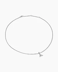 Pavé Initial Pendant Necklace in Sterling Silver with Diamond A