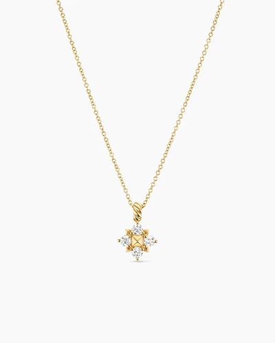 Petite Modern Renaissance Pyramid Pendant Necklace in 18K Yellow Gold with Diamonds, 10.9mm