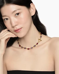 Marbella Toggle Necklace 18K Yellow Gold with Amethyst and Rhodolite Garnet
