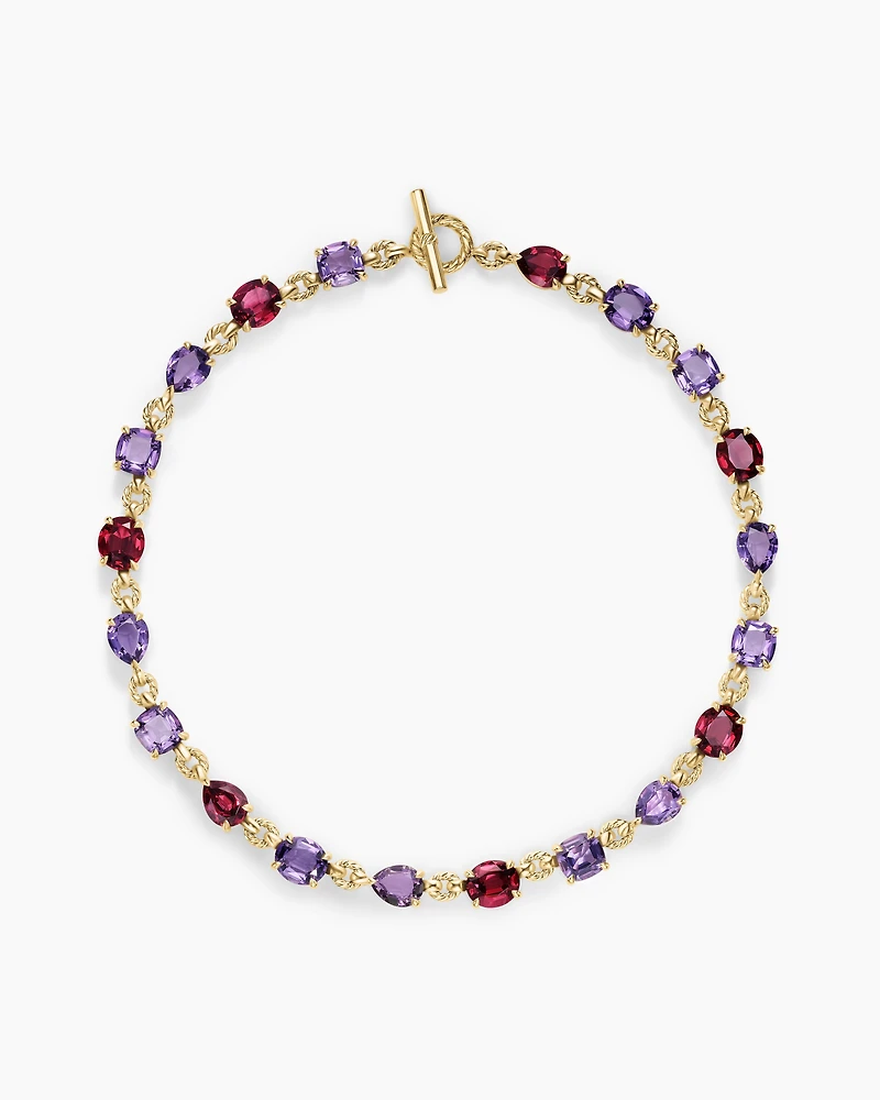 Marbella Toggle Necklace 18K Yellow Gold with Amethyst and Rhodolite Garnet