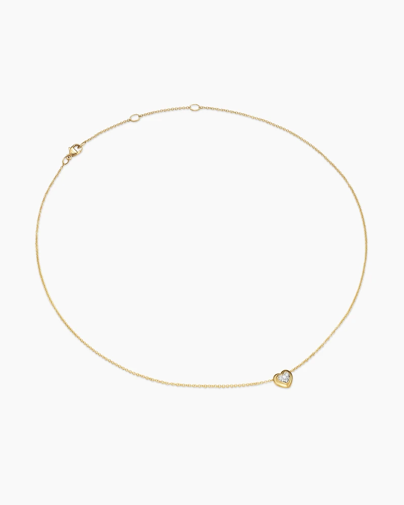 Puffy Heart Pendant Necklace in 18K Yellow Gold with Diamonds, 7.8mm