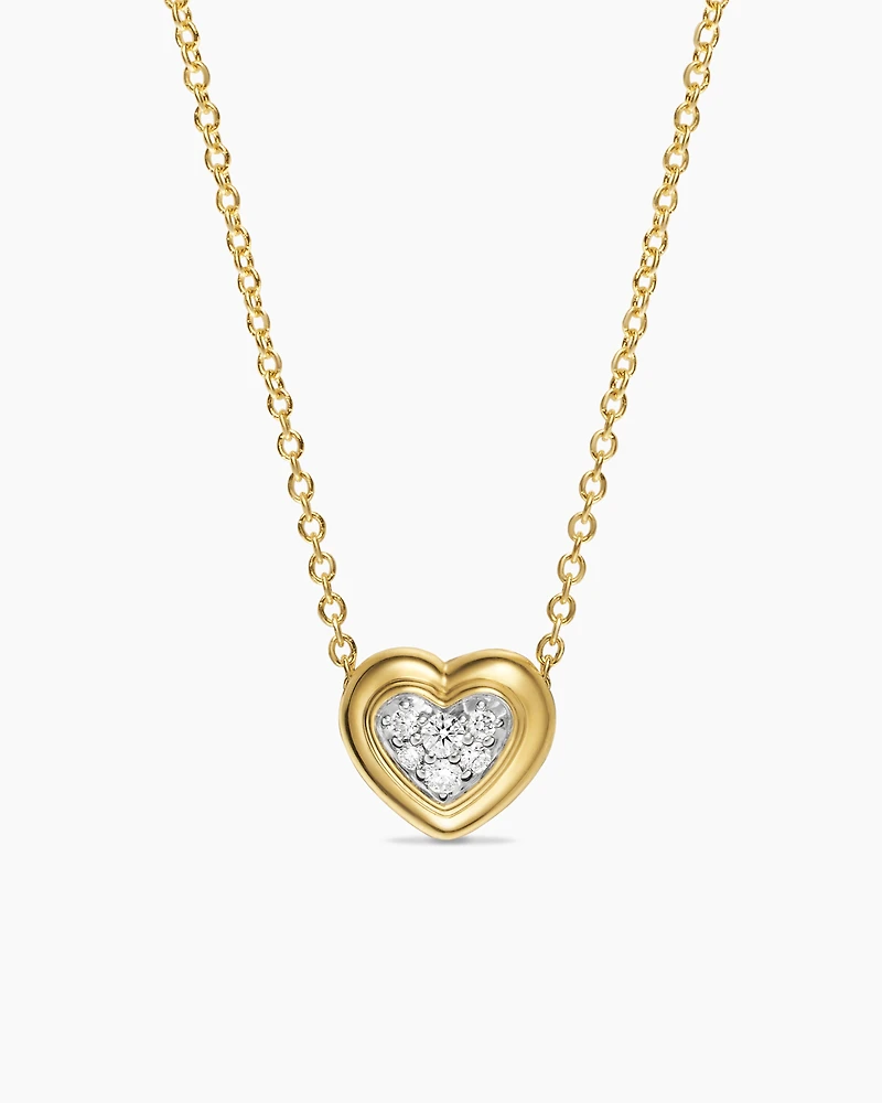 Puffy Heart Pendant Necklace in 18K Yellow Gold with Diamonds, 7.8mm