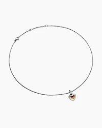 Petite Cable Heart Pendant Necklace in Sterling Silver with 14K Yellow Gold and Rhodolite Garnet, 17.1mm