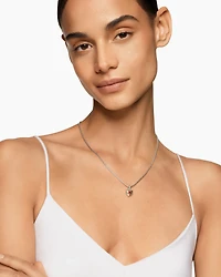 Petite Cable Heart Pendant Necklace in Sterling Silver with 14K Yellow Gold and Rhodolite Garnet, 17.1mm
