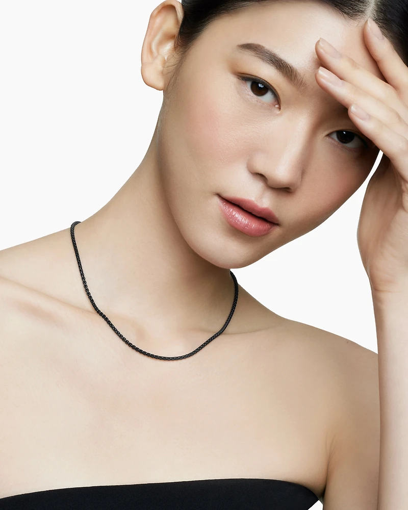 DY Bael Aire Colour Box Chain Necklace in Black Acrylic with 14K Yellow Gold, 2.7mm