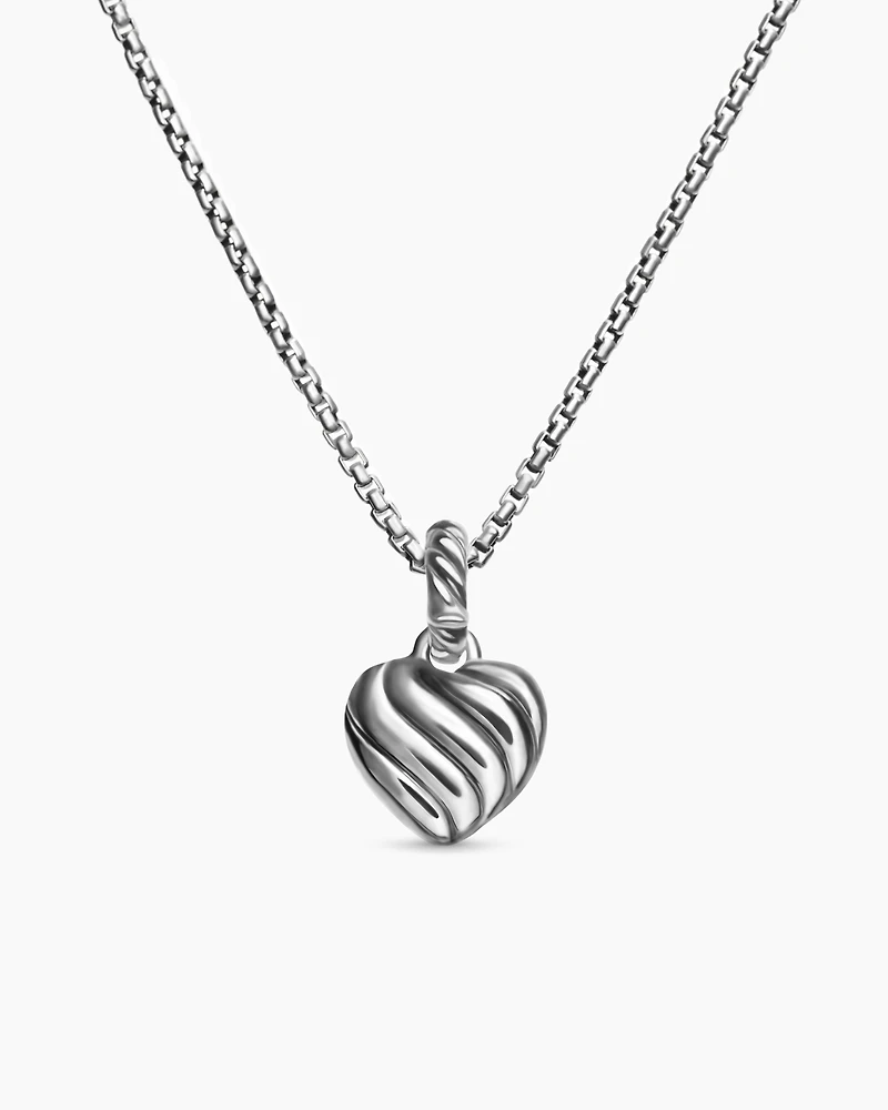 Petite Cable Heart Pendant Necklace in Sterling Silver with 14K Yellow Gold and Diamonds, 17.1mm