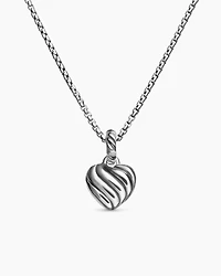 Petite Cable Heart Pendant Necklace in Sterling Silver with 14K Yellow Gold and Diamonds, 17.1mm