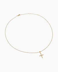 Petite Modern Renaissance Cross Pendant Necklace in 18K Yellow Gold with Diamonds, 15.9mm