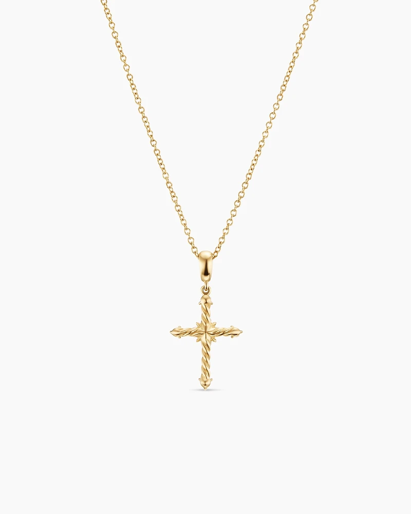 Petite Modern Renaissance Cross Pendant Necklace in 18K Yellow Gold with Diamonds, 15.9mm