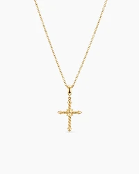 Petite Modern Renaissance Cross Pendant Necklace in 18K Yellow Gold with Diamonds, 15.9mm