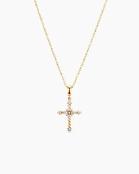 Petite Modern Renaissance Cross Pendant Necklace in 18K Yellow Gold with Diamonds, 15.9mm
