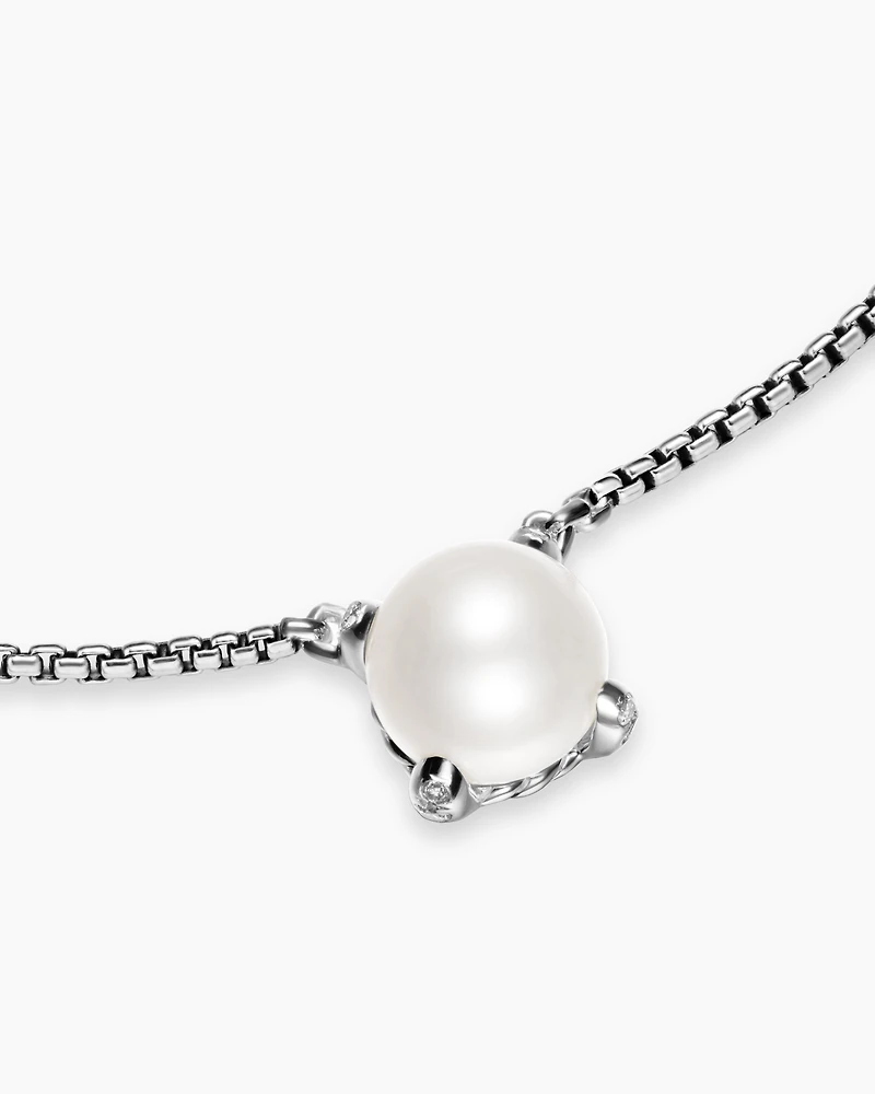 Pearl Classics Necklace in Sterling Silver with Diamonds, 6.5mm