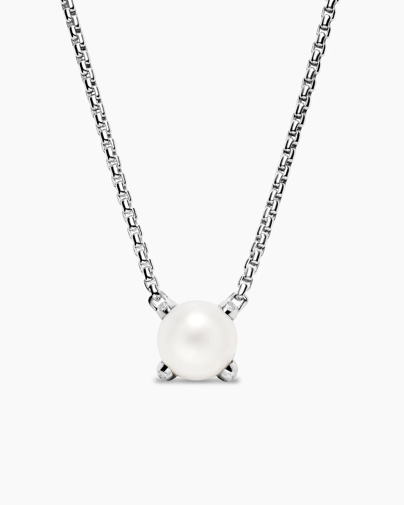 Pearl Classics Necklace in Sterling Silver with Diamonds, 6.5mm