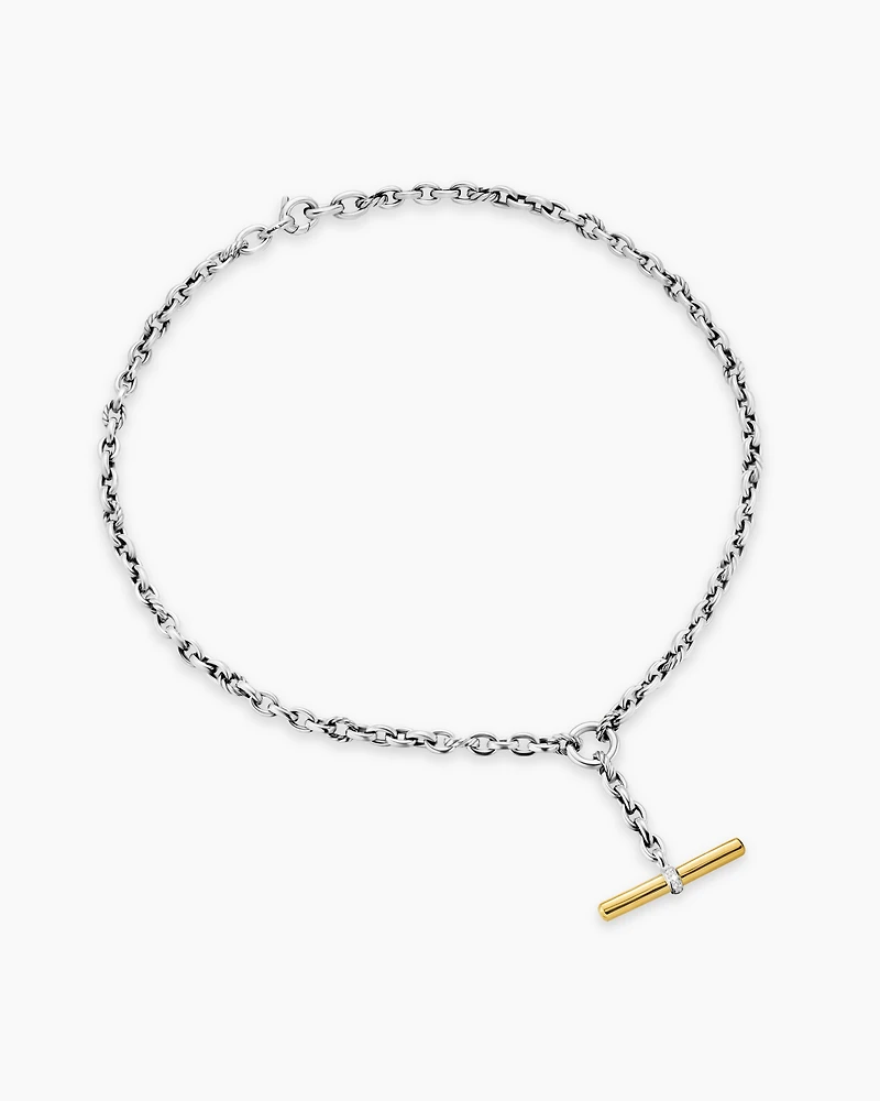 DY Mercer® Petite Toggle Chain Necklace Sterling Silver with 18K Yellow Gold and Diamonds, 4.5mm