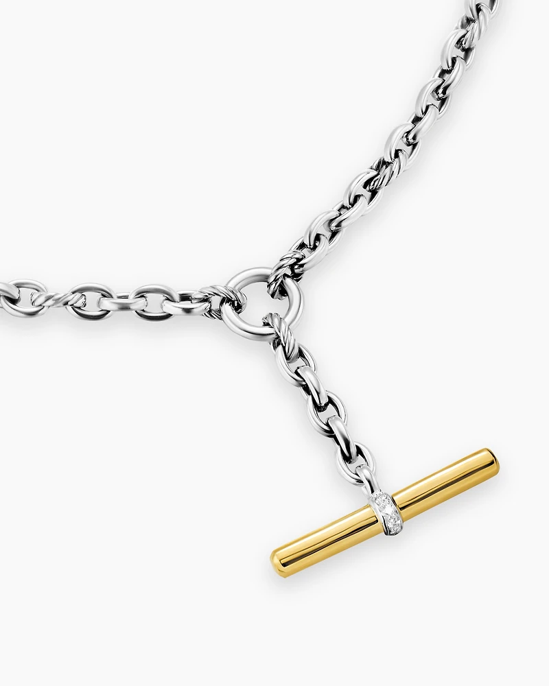 DY Mercer® Petite Toggle Chain Necklace Sterling Silver with 18K Yellow Gold and Diamonds, 4.5mm