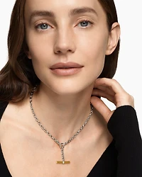 DY Mercer® Petite Toggle Chain Necklace Sterling Silver with 18K Yellow Gold and Diamonds, 4.5mm