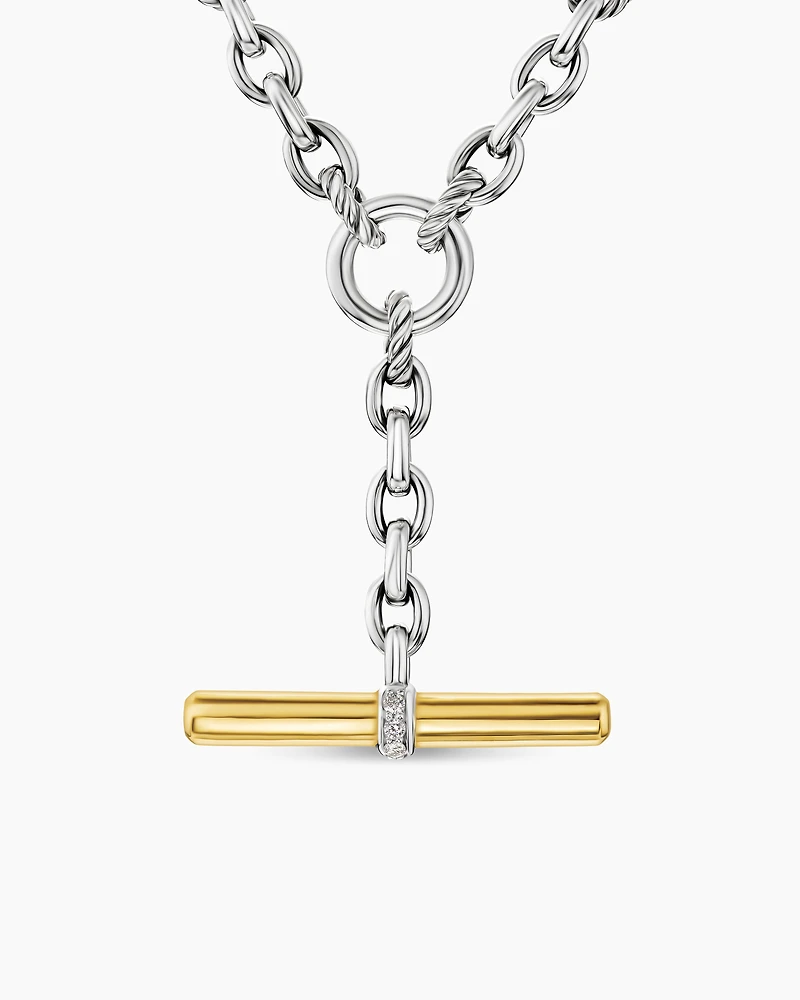 DY Mercer® Petite Toggle Chain Necklace Sterling Silver with 18K Yellow Gold and Diamonds, 4.5mm