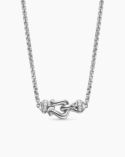 Petite Buckle Necklace in Sterling Silver with Diamonds, 16.2mm
