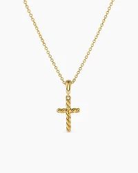 Cable Cross Pendant Necklace in 18K Yellow Gold, 17.5mm