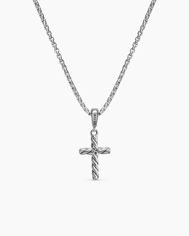 Cable Cross Pendant Necklace in Sterling Silver, 17.5mm