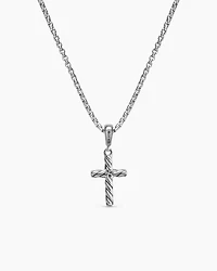 Cable Cross Pendant Necklace in Sterling Silver, 17.5mm