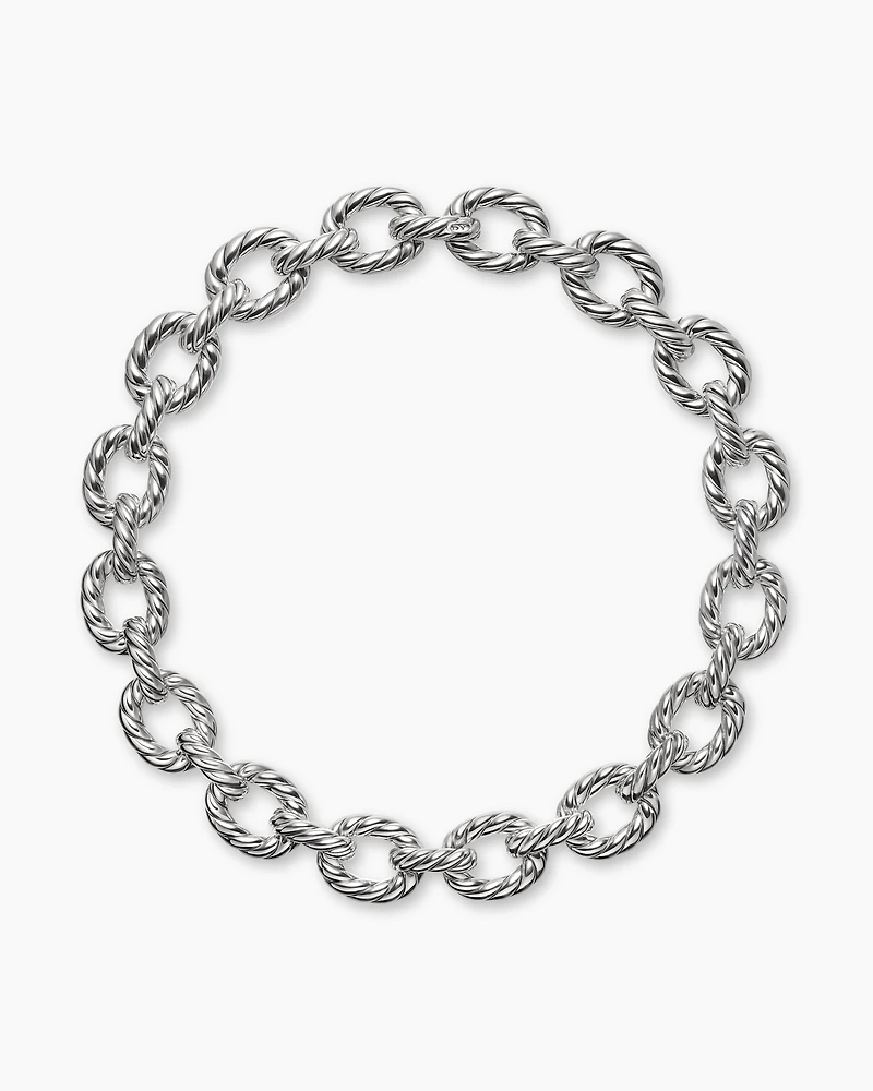 Sculpted Cable Oval Link Necklace Sterling Silver, 18mm