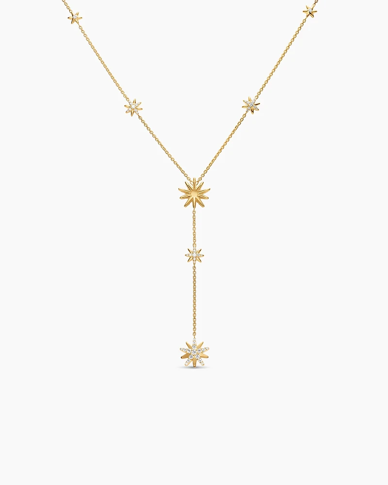 Starburst Y Necklace in 18K Yellow Gold with Diamonds, 76.7mm