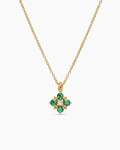 Petite Modern Renaissance® Pendant Necklace in 18K Yellow Gold with Emeralds and Diamond, 9.2mm
