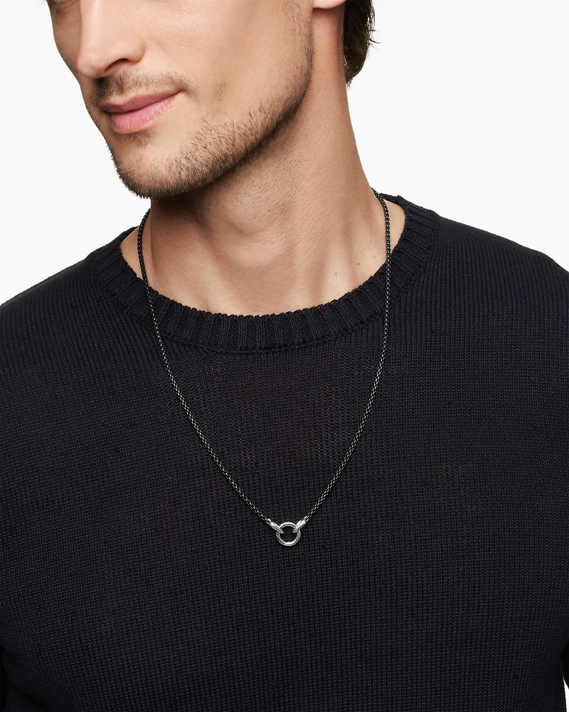 Smooth Amulet Box Chain Necklace Darkened Stainless Steel, 2.7mm