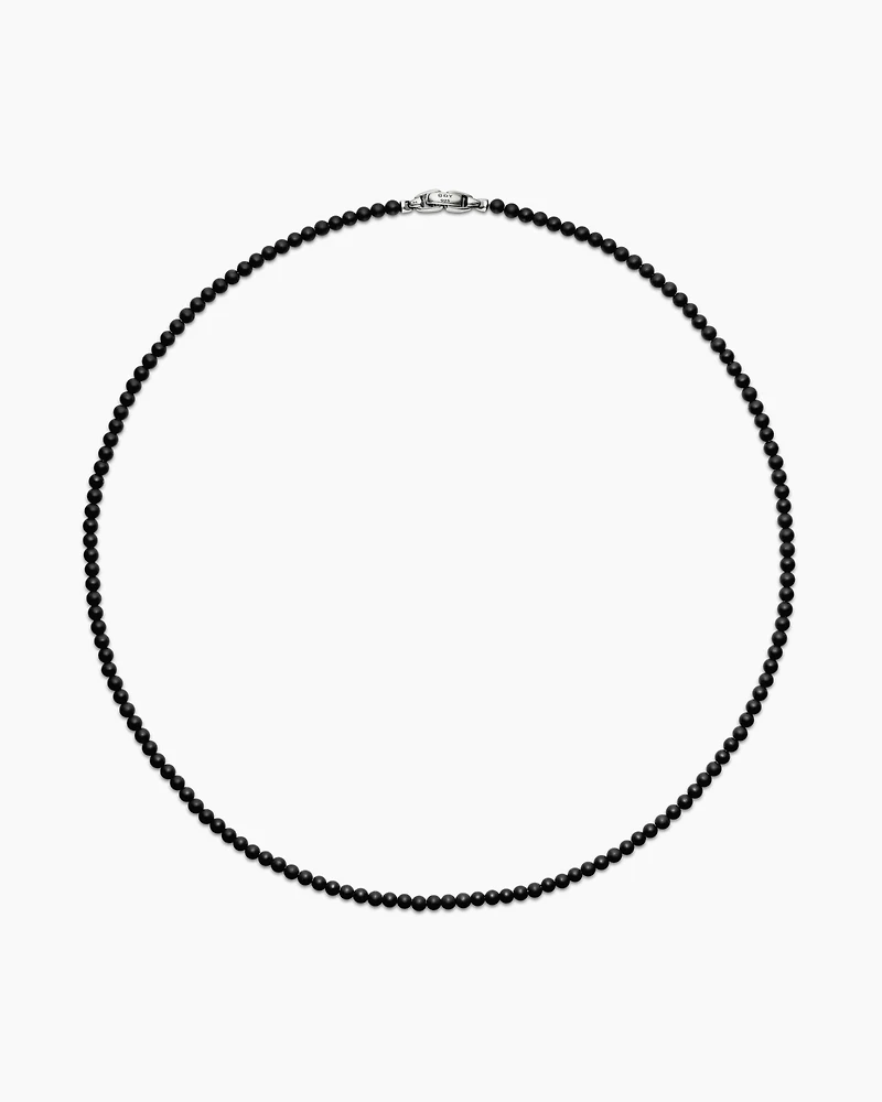 Spiritual Beads Necklace with Black Onyx and Sterling Silver, 4mm