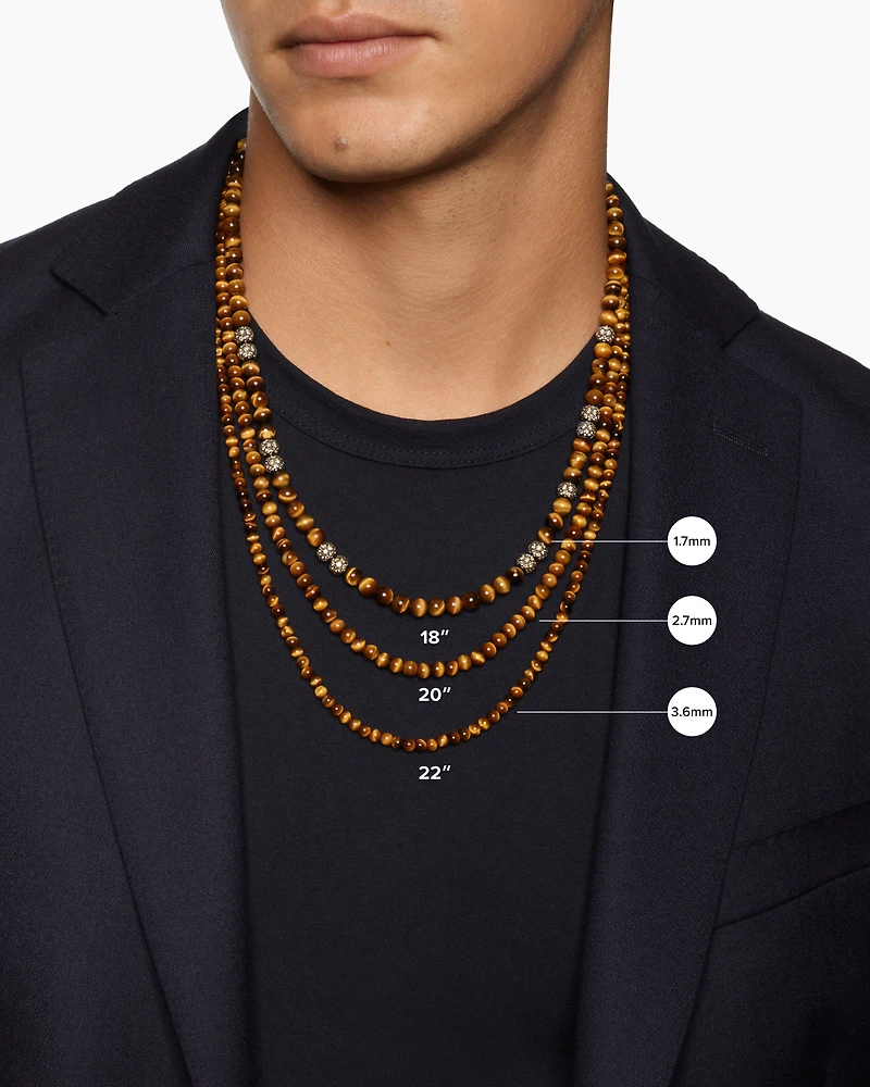 Spiritual Beads Necklace with Black Onyx and Sterling Silver, 4mm