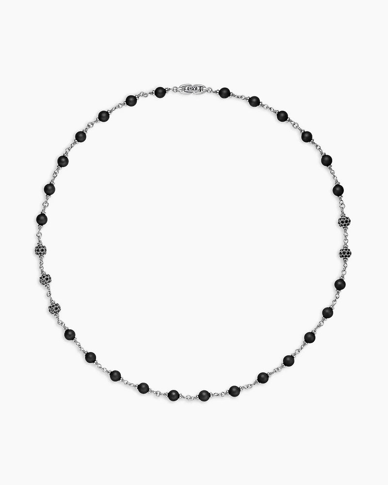 Spiritual Beads Rosary Necklace in Sterling Silver with Black Onyx and Black Diamonds, 6mm