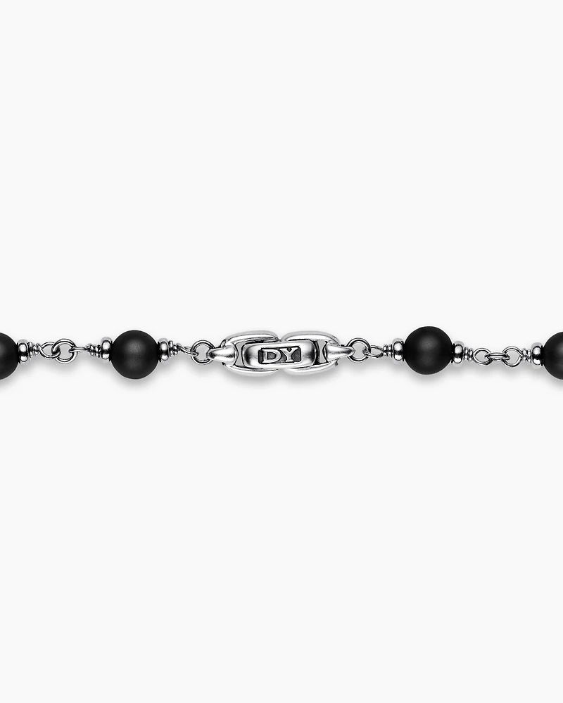Spiritual Beads Rosary Necklace in Sterling Silver with Black Onyx and Black Diamonds, 6mm