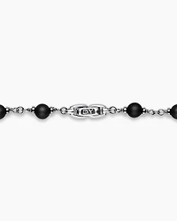 Spiritual Beads Rosary Necklace in Sterling Silver with Black Onyx and Black Diamonds, 6mm