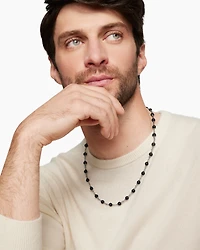 Spiritual Beads Rosary Necklace in Sterling Silver with Black Onyx and Black Diamonds, 6mm