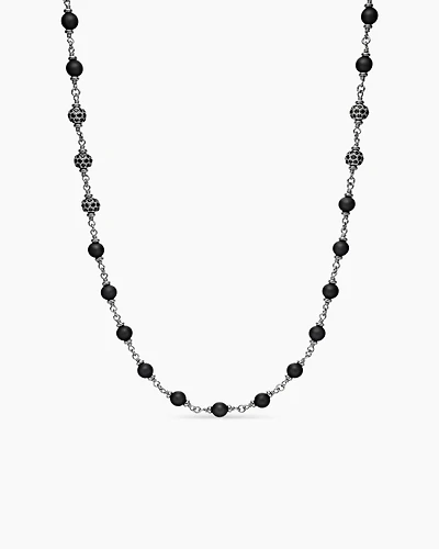 Spiritual Beads Rosary Necklace in Sterling Silver with Black Onyx and Black Diamonds, 6mm