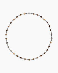 Spiritual Beads Necklace Sterling Silver with Tiger’s Eye and Cognac Diamonds, 6mm