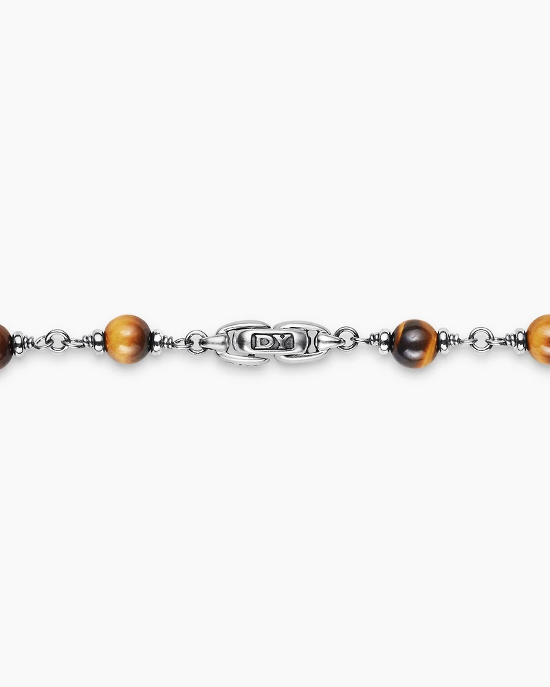 Spiritual Beads Necklace Sterling Silver with Tiger’s Eye and Cognac Diamonds, 6mm