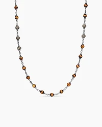 Spiritual Beads Necklace Sterling Silver with Tiger’s Eye and Cognac Diamonds, 6mm