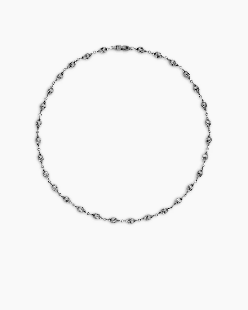 Memento Mori Skull Rosary Necklace Sterling Silver, 9mm