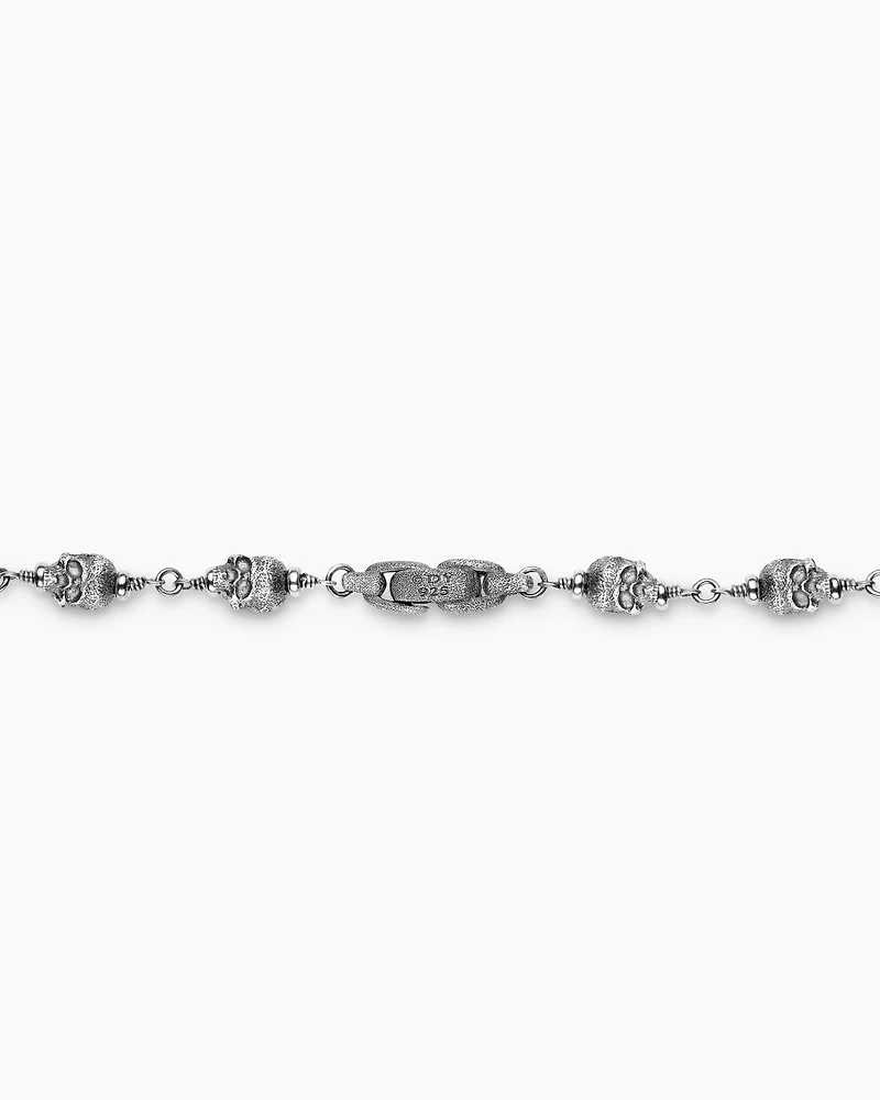 Memento Mori Skull Rosary Necklace Sterling Silver, 9mm