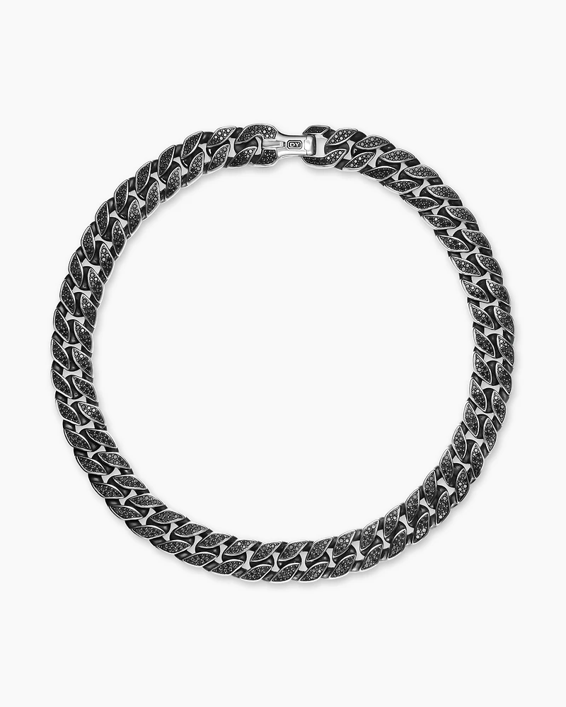 Curb Chain Necklace Sterling Silver with Diamonds