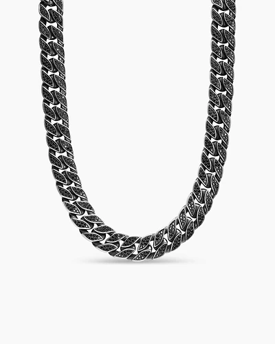 Curb Chain Necklace Sterling Silver with Diamonds