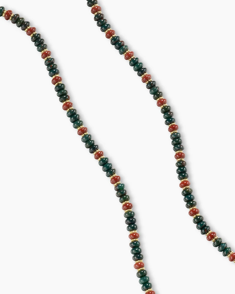 Spiritual Beads Necklace 18K Yellow Gold with Bloodstone and Red Jasper, 4mm