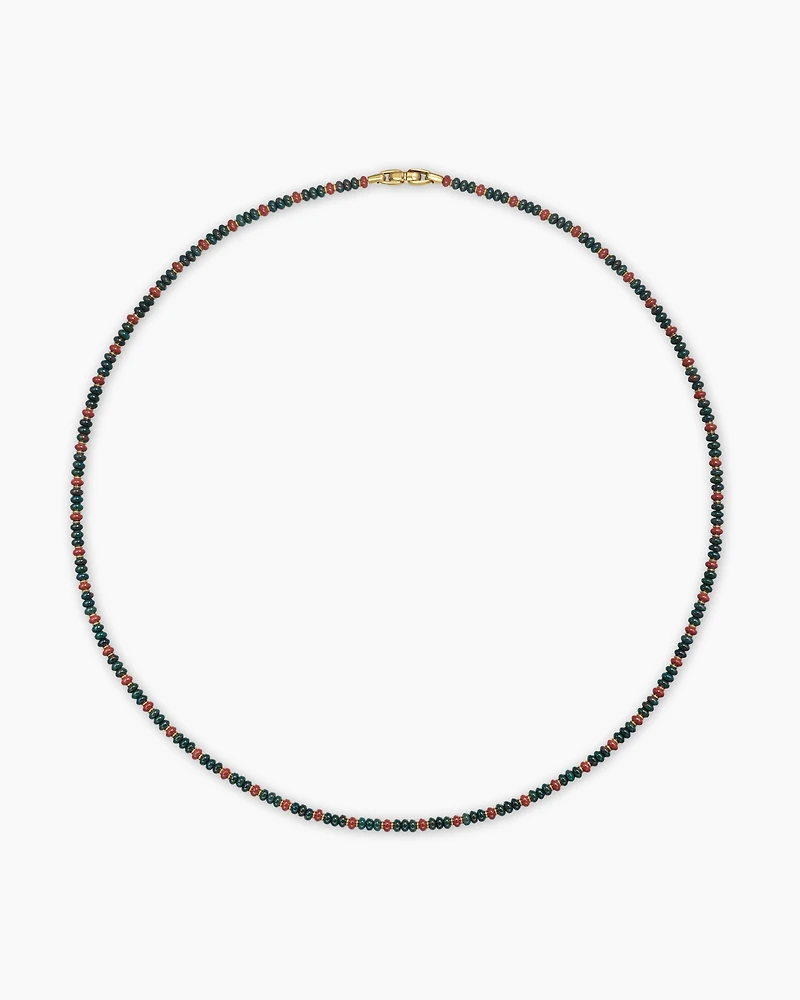Spiritual Beads Necklace 18K Yellow Gold with Bloodstone and Red Jasper, 4mm