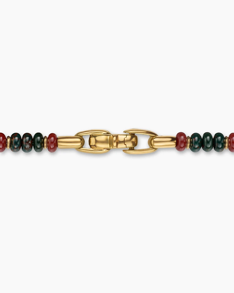 Spiritual Beads Necklace 18K Yellow Gold with Bloodstone and Red Jasper, 4mm