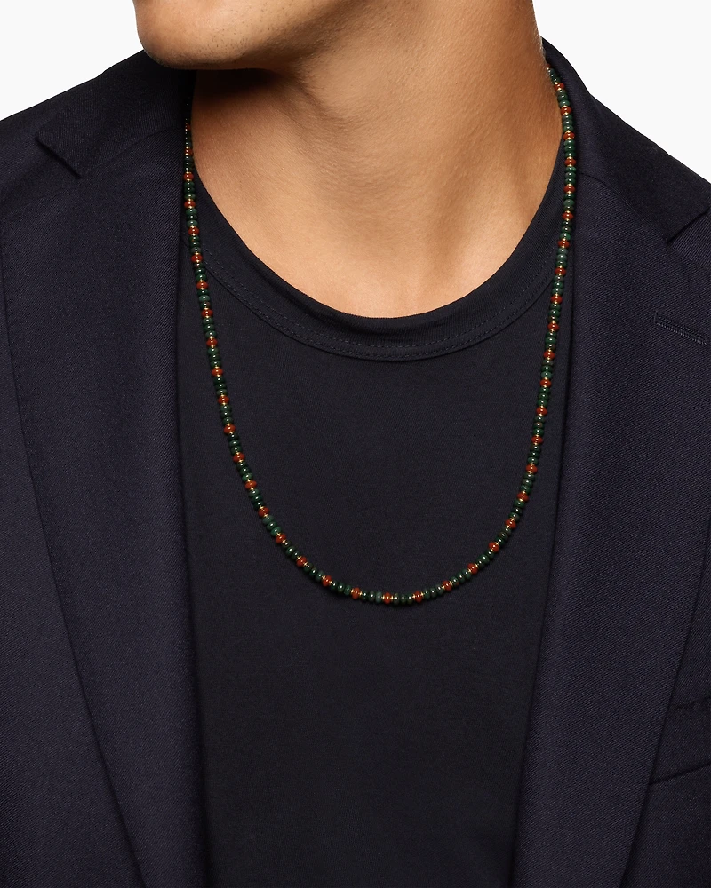 Spiritual Beads Necklace 18K Yellow Gold with Bloodstone and Red Jasper, 4mm